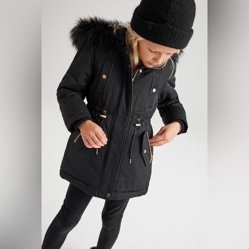 Next Black Parka with Leopard Faux Fur Lining size 9 yrs winter Jacket